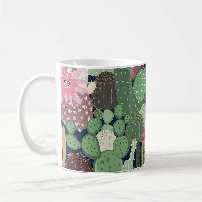 Retro Cactus design: Sömlös Fabric Struktur Kaffemugg (Vänster)