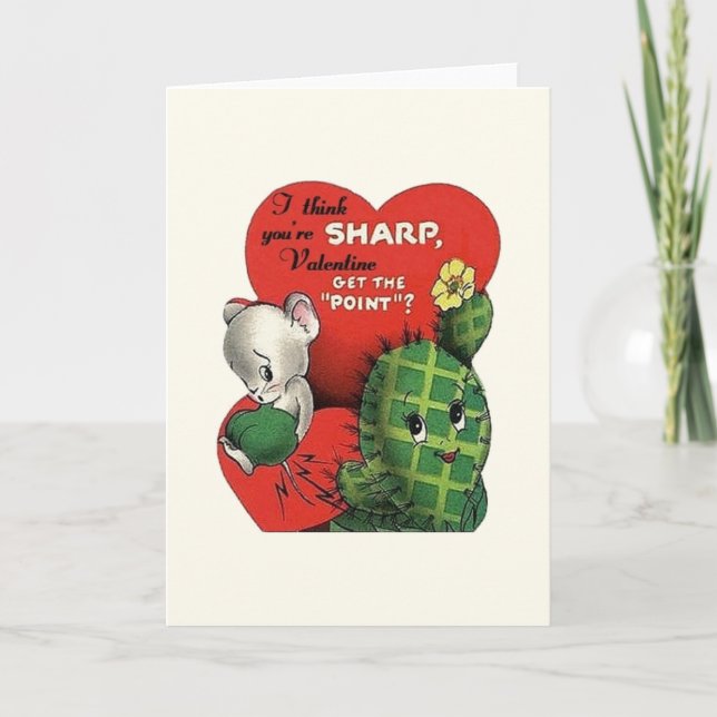 Retro Cactus och Mouse Valentine Greeting Card Helgkort (Framsida)