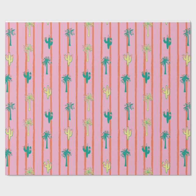 Retro Cactus & Palm Trees Gift Wrap Paper Presentpapper (Platt)