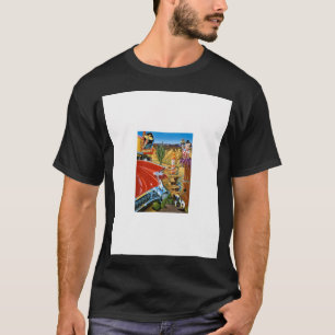 Retro Cadillac i öknen med en stor pojke T Shirt