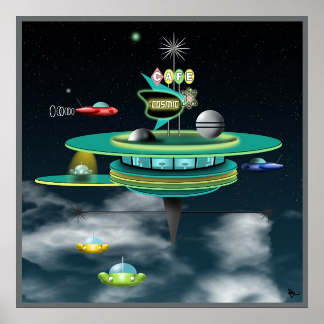 Retro Cafe Space-Poster Poster (Framsidan)