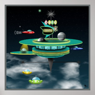 Retro Cafeutrymmeaffisch Poster
