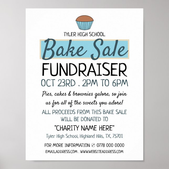 Retro Cake Design, Charity Bake Sale Event Advert Poster (Framsidan)
