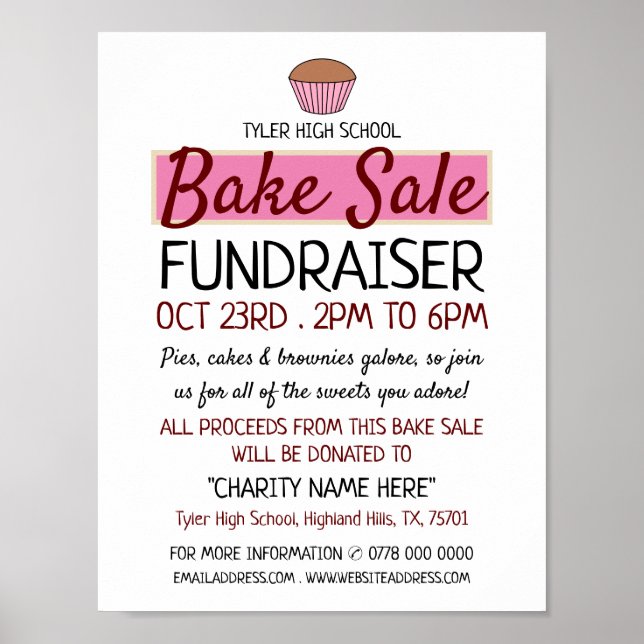 Retro Cake Design, Charity Bake Sale Event Advert Poster (Framsidan)