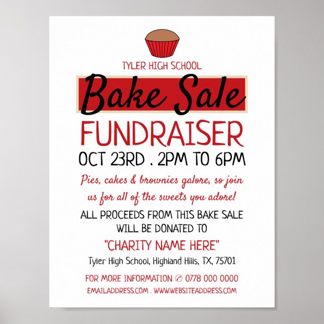 Retro Cake Design, Charity Bake Sale Event Advert Poster (Framsidan)