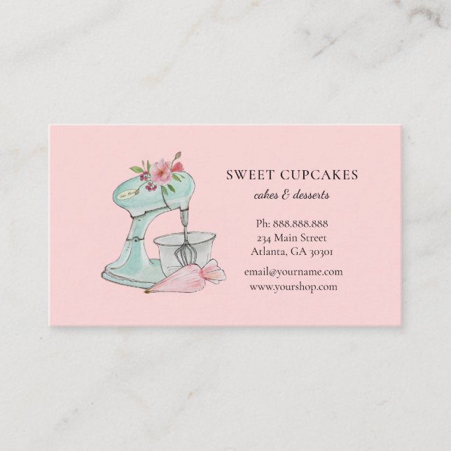 Retro Cake mixerpink bakery  Visitkort (Framsida)
