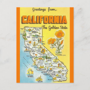 Retro Calfornia-staten Karta Vykort