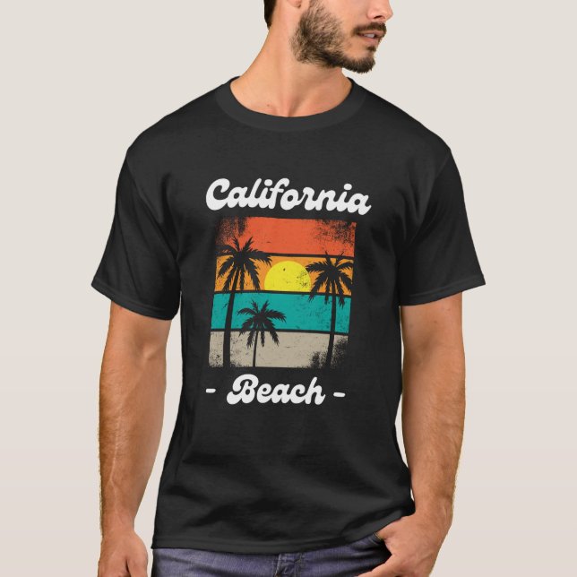 Retro California Beach Sunset Art T Shirt (Framsida)