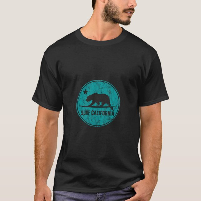 Retro California Bear Surfa T Shirt (Framsida)