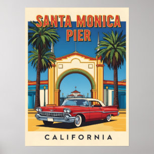 Retro California dröm Santa Monica Pier Poster