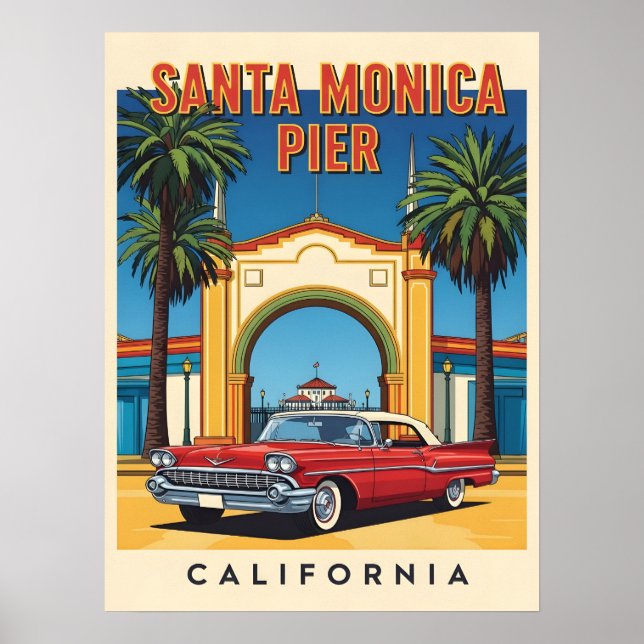 Retro California dröm Santa Monica Pier Poster (Framsidan)
