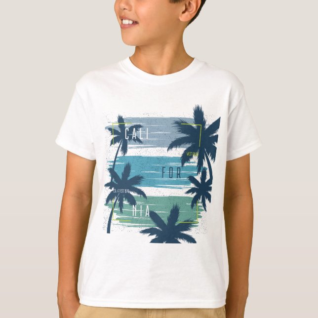Retro California Handflatan Träd-Beach Sunset Aest T Shirt (Framsida)