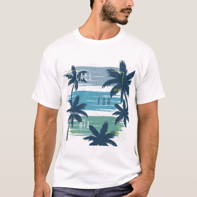 Retro California Handflatan Träd-Beach Sunset Aest T Shirt (Framsida)