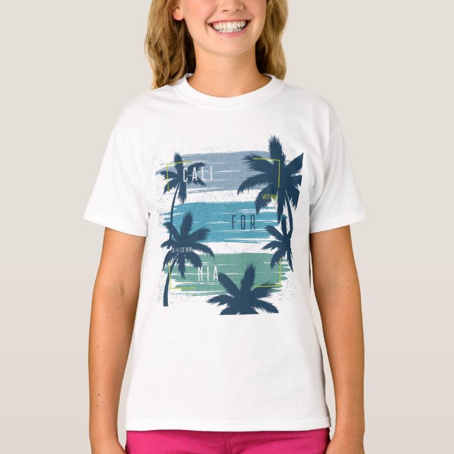 Retro California Handflatan Träd-Beach Sunset Aest T Shirt (Framsida)