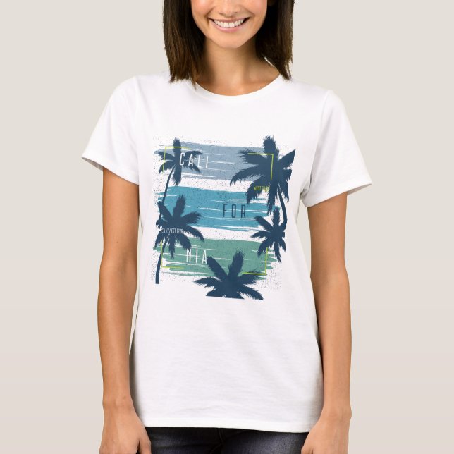 Retro California Handflatan Träd-Beach Sunset Aest T Shirt (Framsida)