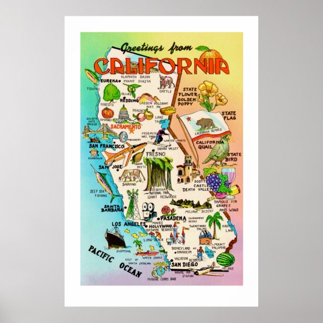 Retro California Map 24x36 Print Poster (Framsidan)