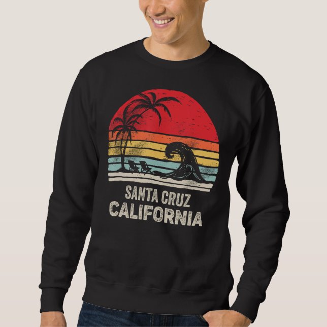 Retro California Santa Cruz Beach Shirt Surfa Vint Lång Ärmad Tröja (Framsida)