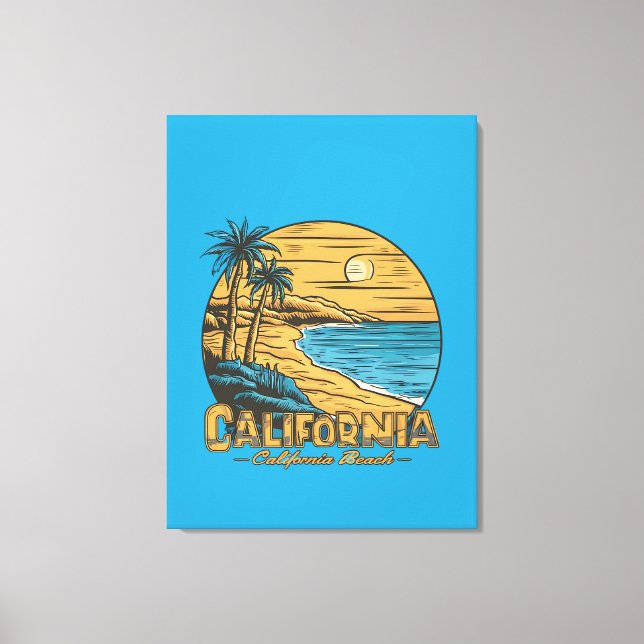 Retro California Sunset Beach Scene Canvastryck (Framsida)