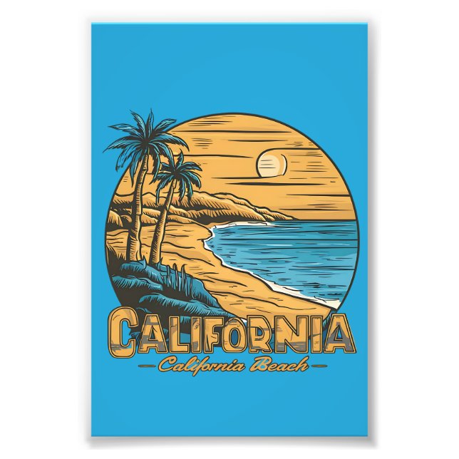 Retro California Sunset Beach Scene Fototryck (Framsidan)