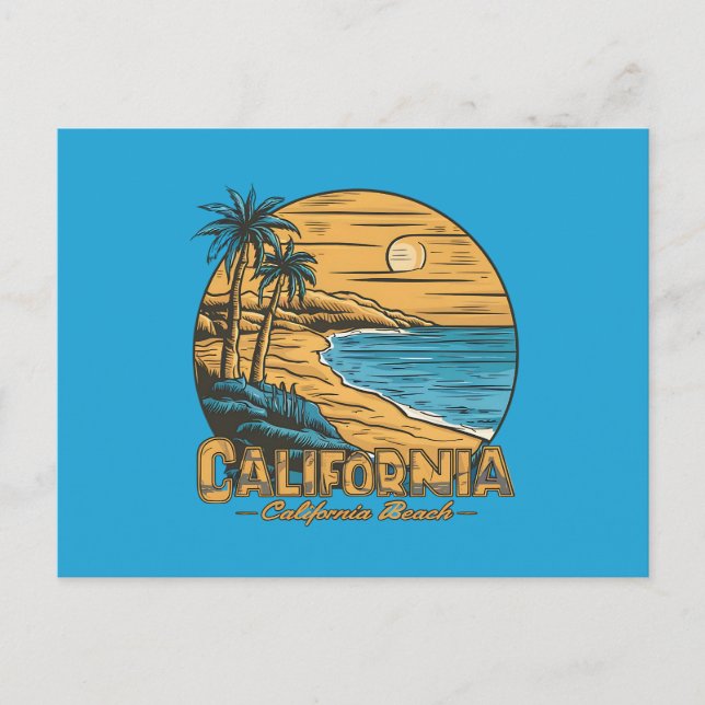 Retro California Sunset Beach Scene Helg Vykort (Framsida)