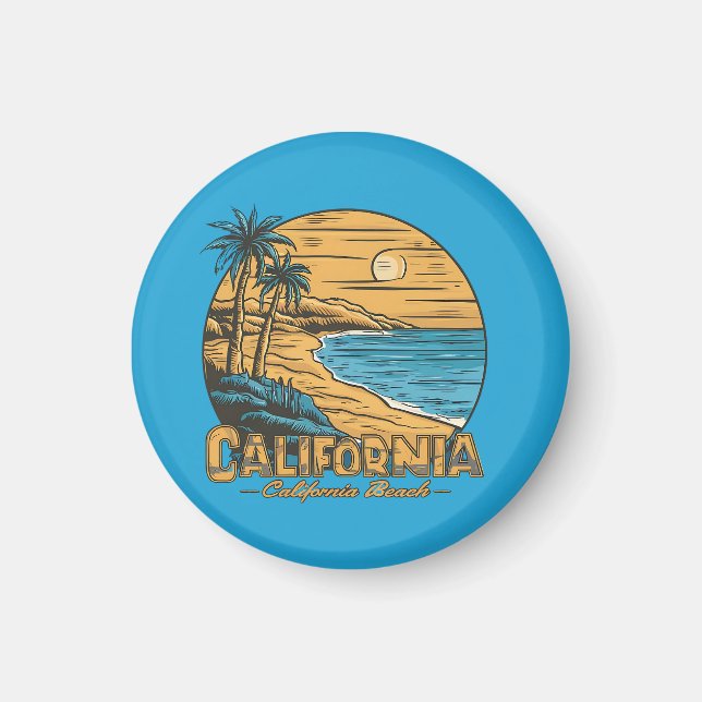 Retro California Sunset Beach Scene Magnet (Framsidan)