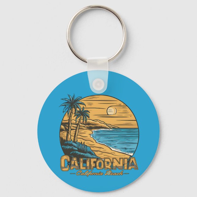 Retro California Sunset Beach Scene Nyckelring (Framsida)