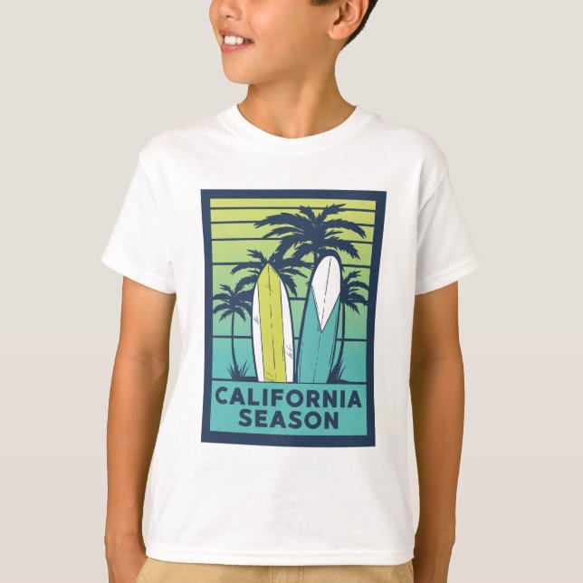 Retro California Surfboard Art - Sommar Kusten T Shirt (Framsida)