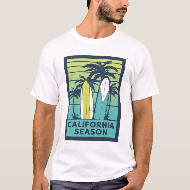 Retro California Surfboard Art - Sommar Kusten T Shirt (Framsida)