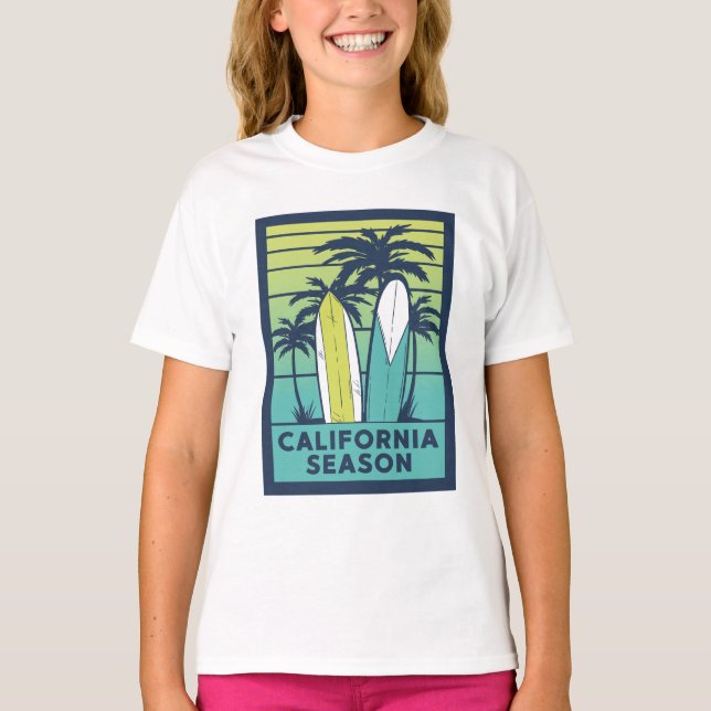 Retro California Surfboard Art - Sommar Kusten T Shirt (Framsida)