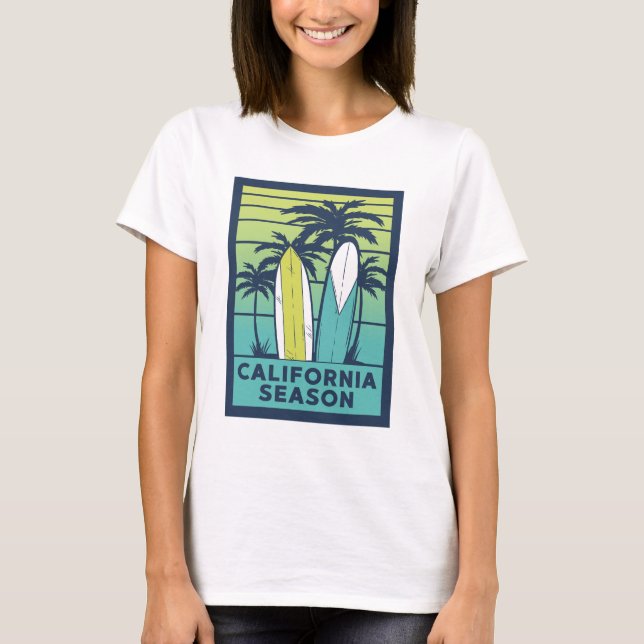 Retro California Surfboard Art - Sommar Kusten T Shirt (Framsida)