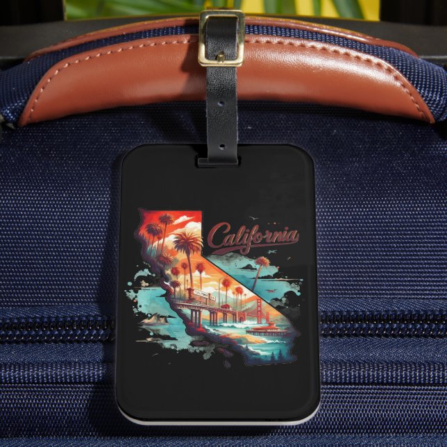 Retro California USA Karta Travel Souvenir Bagagebricka (Framsida Insitu 2)