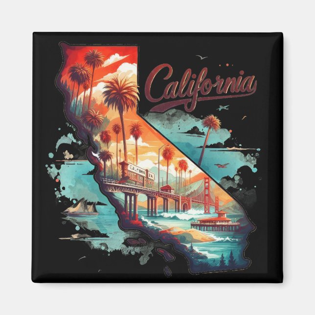 Retro California USA Karta Travel Souvenir Magnet (Framsidan)