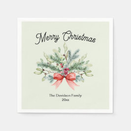 Retro Calligraphy God jul Family Greenery Pappersservett