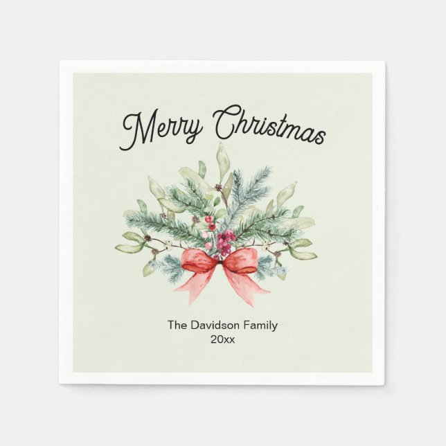 Retro Calligraphy God jul Family Greenery Pappersservett (Framsidan)