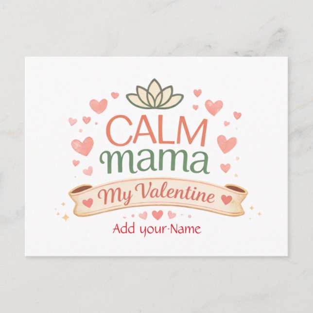 Retro Calm Mama My Valentine Lotus Hearts  Helg Vykort (Framsida)