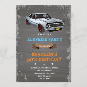 Retro Camaro-bil födelsedagsinbjudan Inbjudningar