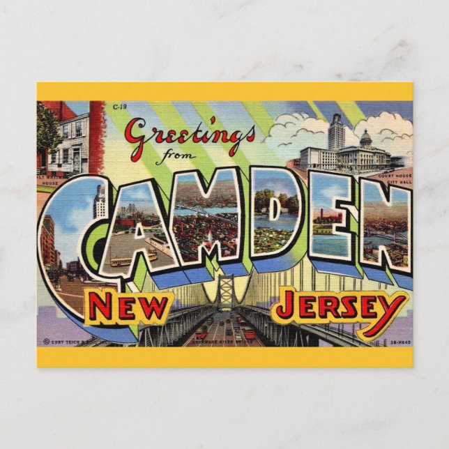 Retro Camden NJ Välkomst vykort (Framsida)