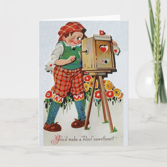 Retro Camera Man Filmmaker Valentines Day Card Helgkort (Framsida)