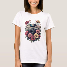 Retro Camera och Blommigt Art T Shirt