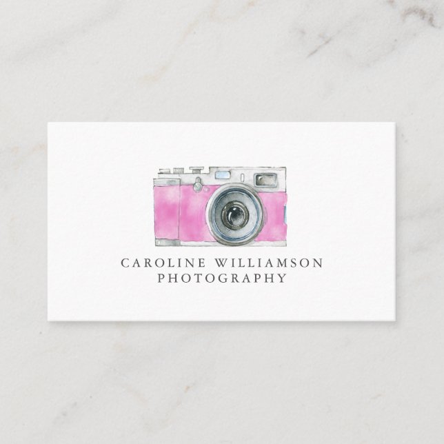 Retro Camera Rosa Watercolor Art Photography Logot Visitkort (Framsida)