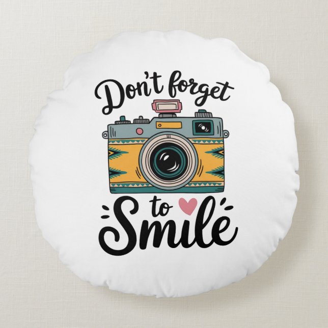 Retro Camera Smile Rund Kudde (Framsidan)