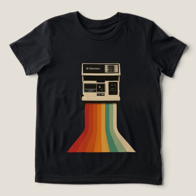Retro Camera with Rainbow Print T Shirt (Design Framsida)
