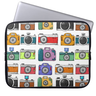 Retro Cameras Färgfull Illustrated Mönster Photo Laptop Fodral