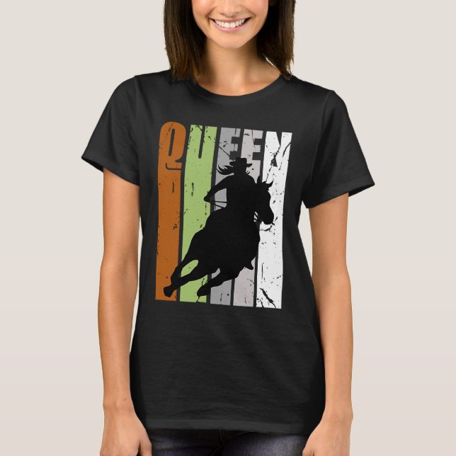 Retro Camo Cowgirl Queen Rodeo Women Barrel Racer T Shirt (Framsida)