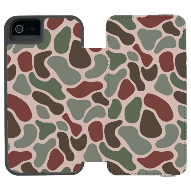 Retro Camo (röd grön) Incipio iPhone Wallet Skal (Folio Öppen)