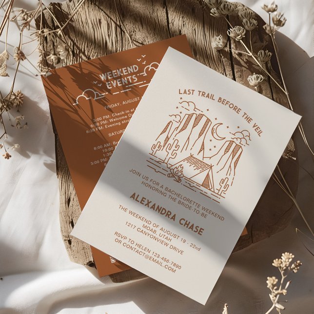 Retro Camp Bachelorette Itinerary Helg Inbjudningar (Retro Camp Bachelorette Itinerary Weekend Invitation)