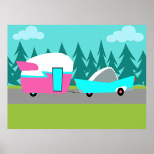 Retro campare-/släp- och bilaffisch poster
