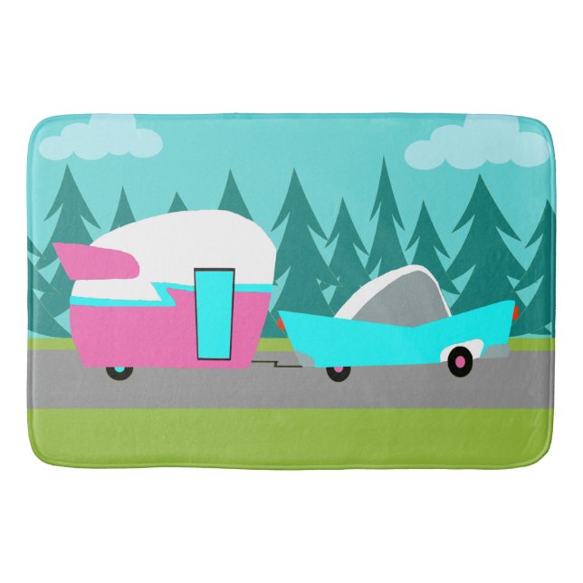 Retro campare-/släp- och bilbadmatta badrumsmatta (Framsidan)