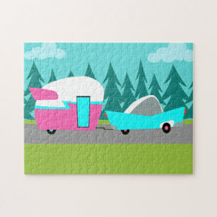 Retro campare-/släp- och bilpussel pussel
