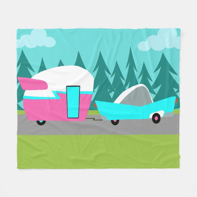 Retro campare-/släp- och bilullfilt fleecefilt (Framsidan (Horisontell))